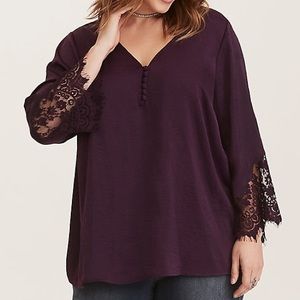 Torrid LACE INSET BELL SLEEVE TOP Sz 00